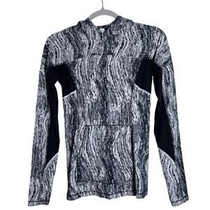 Lululemon Runbeam Hoodie SIZE 4 Texture Twist White Black Stretch Top UPF 50+